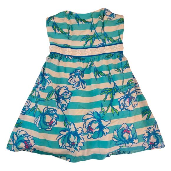 Lilly Pulitzer Strapless Langley Dress Shorely Blue Tossing The Line 8 Floral - Picture 2 of 14